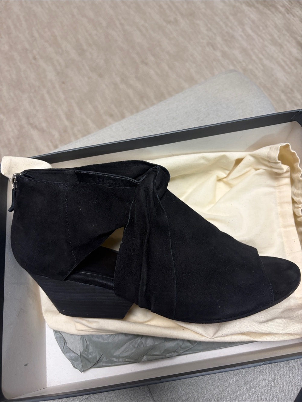 Eileen Fisher Black Suede Peep-Toe Mule Bootie